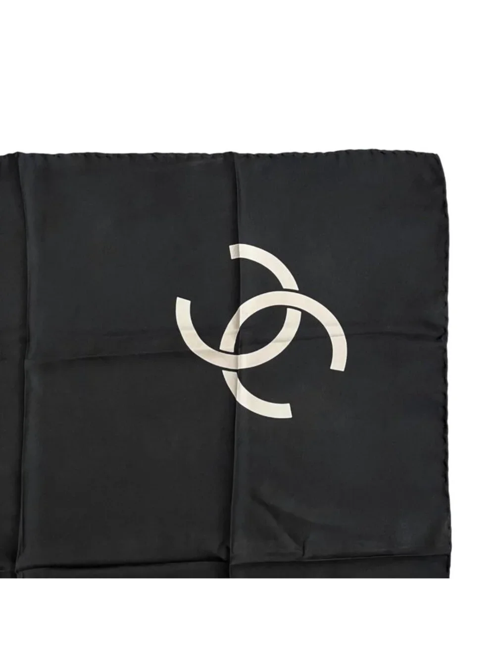 Chanel Silk Scarf CC Logo Black Beige Scarf